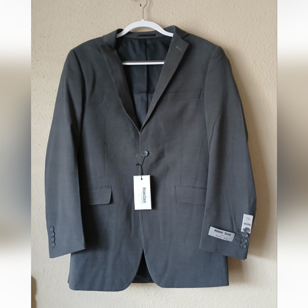 Milano Zonni Mens Blazer 38L Grey Pinstripe Suit Jacket NWT